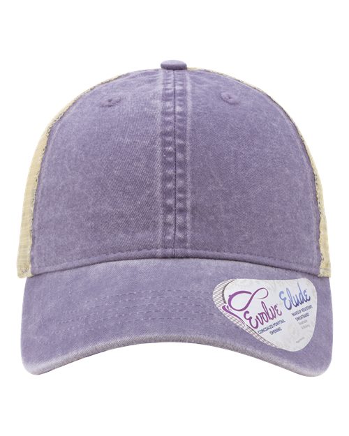 Infinity Her TESS Women's Washed Mesh-Back Cap - Violet/ Floral/ Khaki - front