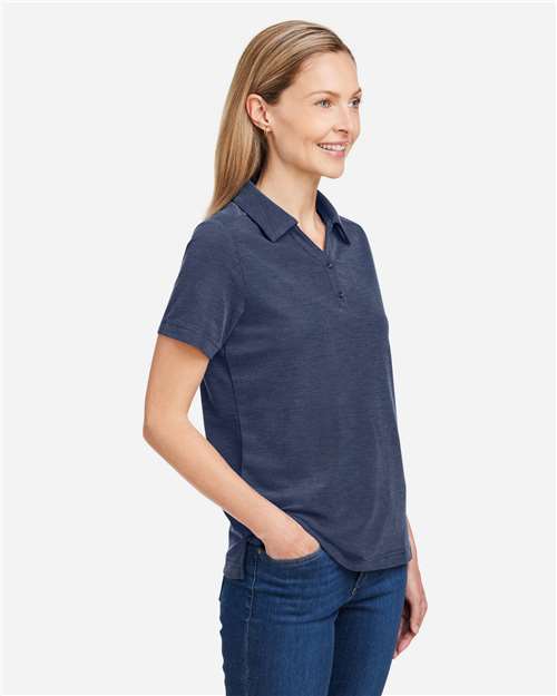Core 365 CE112W Women's Fusion ChromaSoft Pique Polo - Classic Navy Heather - model side