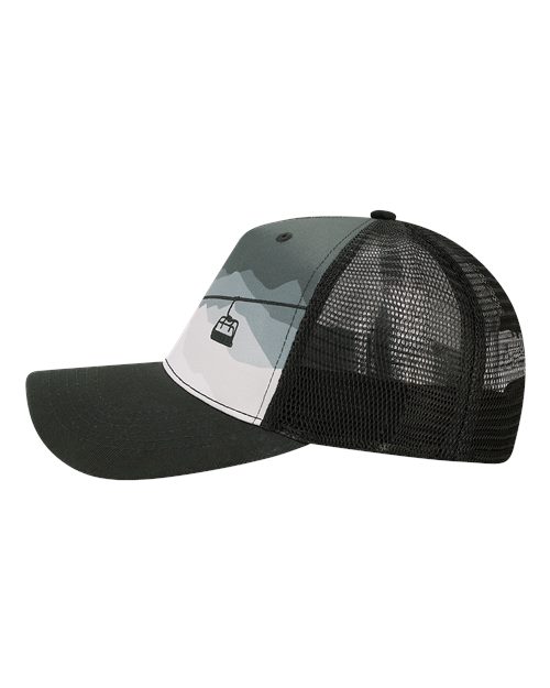 LOCALE 5PTKR Printed Five-Panel Trucker Cap - Chairlift/ Black - side