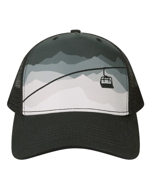 LOCALE 5PTKR Printed Five-Panel Trucker Cap - Chairlift/ Black - front