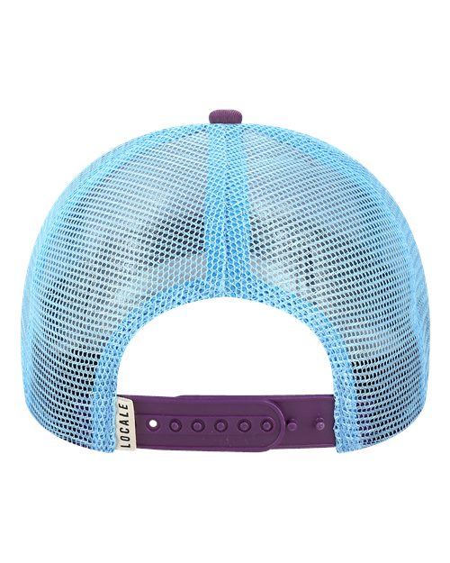 LOCALE 5PTKR Printed Five-Panel Trucker Cap - Explorer White/ Plum - back