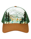 LOCALE 5PTKR Printed Five-Panel Trucker Cap - Explorer/ Brown - front