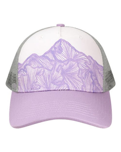 LOCALE 5PTKR Printed Five-Panel Trucker Cap - Purple Ranges/ Lavendar Sophia G - front