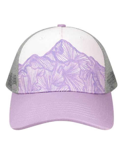 LOCALE 5PTKR Printed Five-Panel Trucker Cap - Purple Ranges/ Lavendar Sophia G - front