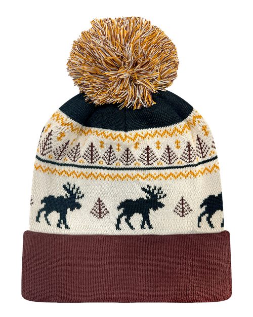 LOCALE GRNDSR Grand Recycled Beanie - Fairisle Moose/ Brown - front