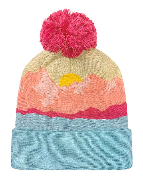 LOCALE GRNDSR Grand Recycled Beanie - Mountain Morning Aqua/ Peach - front