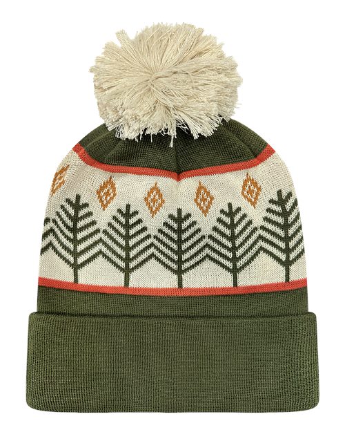LOCALE GRNDSR Grand Recycled Beanie - Rustic Trees/ Olive Green - front