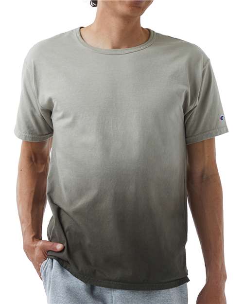 Champion CD100D Unisex Classic Jersey Dip Dye T-Shirt - Army Ombre - model front