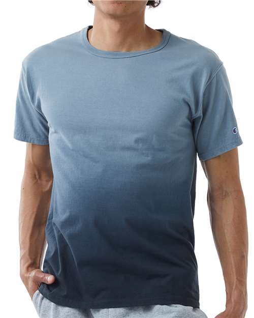 Champion CD100D Unisex Classic Jersey Dip Dye T-Shirt - Black Ombre - model front