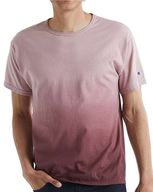 Champion CD100D Unisex Classic Jersey Dip Dye T-Shirt - Maroon Ombre - model front