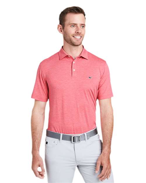 vineyard vines G011146 Men's Destin Stripe Sankaty Polo - Lobster Reef - model front