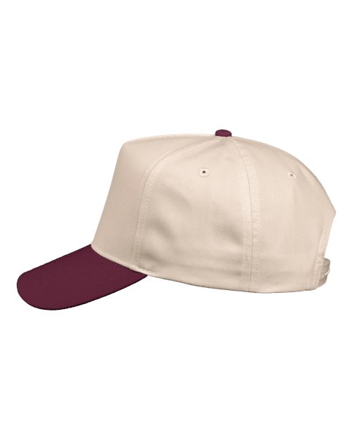 Valucap 8869 Five-Panel Twill Cap - Natural/ Maroon - side