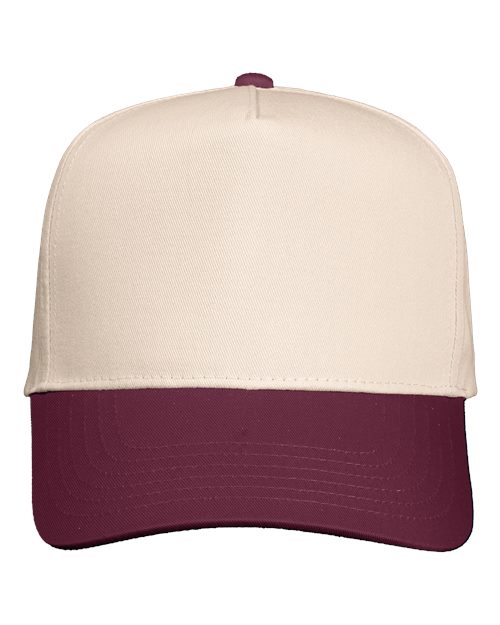 Valucap 8869 Five-Panel Twill Cap - Natural/ Maroon - front