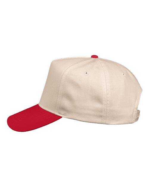 Valucap 8869 Five-Panel Twill Cap - Natural/ Red - side