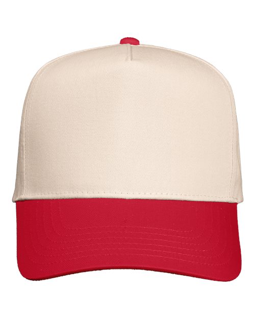 Valucap 8869 Five-Panel Twill Cap - Natural/ Red - front