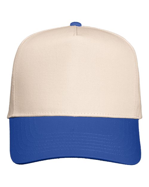 Valucap 8869 Five-Panel Twill Cap - Natural/ Royal - front