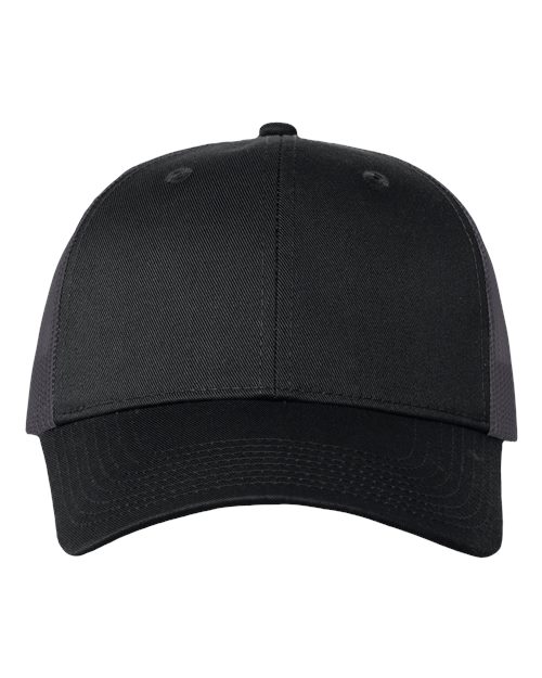 Valucap VC400 Mesh-Back Twill Trucker Cap - Black/ Charcoal - front