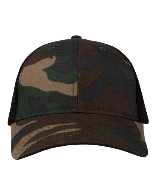 Valucap VC400 Mesh-Back Twill Trucker Cap - Camo/ Black - front