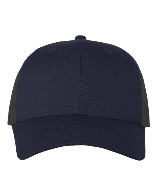 Valucap VC400 Mesh-Back Twill Trucker Cap - Navy/ Charcoal - front