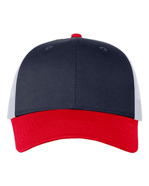 Valucap VC400 Mesh-Back Twill Trucker Cap - Navy/ White/ Red - front