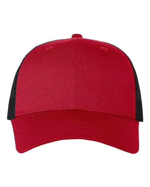 Valucap VC400 Mesh-Back Twill Trucker Cap - Red/ Black - front