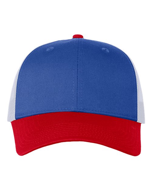 Valucap VC400 Mesh-Back Twill Trucker Cap - Royal/ White/ Red - front
