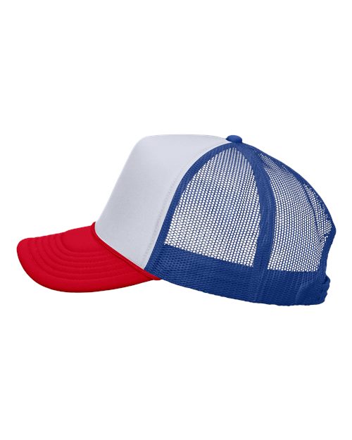 Valucap VC700 Foam Mesh-Back Trucker Cap - White/ Royal/ Red - side