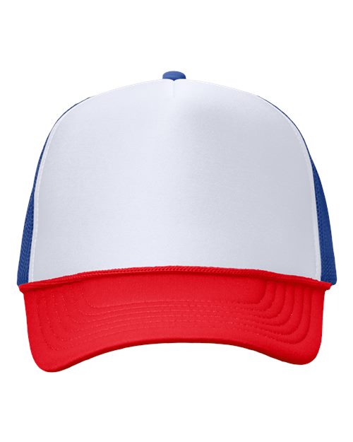 Valucap VC700 Foam Mesh-Back Trucker Cap - White/ Royal/ Red - front