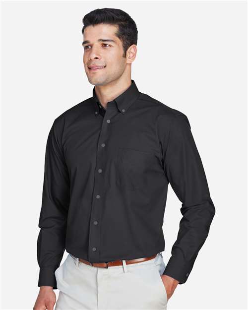 Devon & Jones D620 Men's Crown Collection Broadcloth Woven Dress Shirt - Black - model side