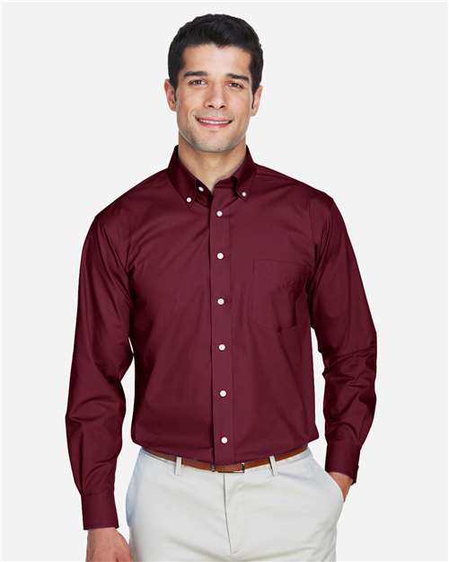 Devon & Jones D620 Men's Crown Collection Broadcloth Woven Dress Shirt - Burgundy - model front