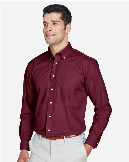 Devon & Jones D620 Men's Crown Collection Broadcloth Woven Dress Shirt - Burgundy - model side