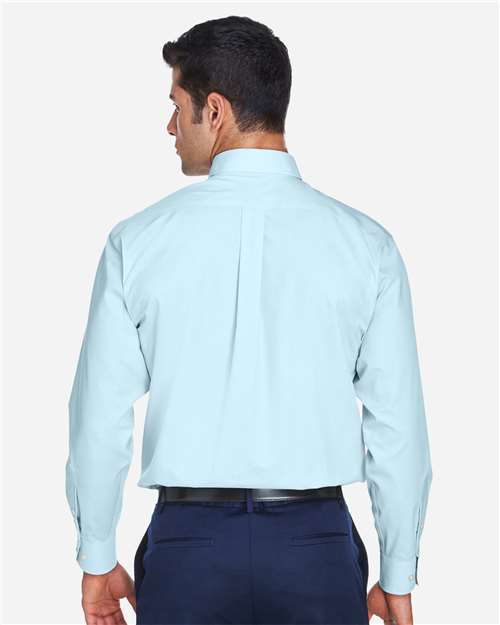 Devon & Jones D620 Men's Crown Collection Broadcloth Woven Dress Shirt - Crystal Blue - model back
