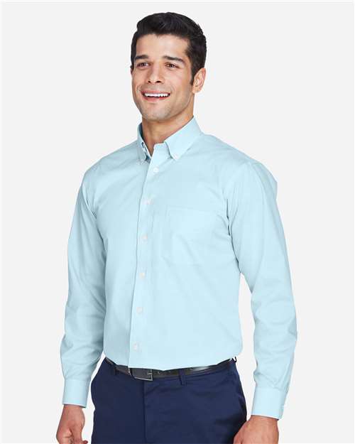 Devon & Jones D620 Men's Crown Collection Broadcloth Woven Dress Shirt - Crystal Blue - model side