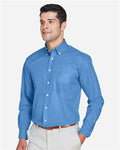 Devon & Jones D620 Men's Crown Collection Broadcloth Woven Dress Shirt - French Blue - model side