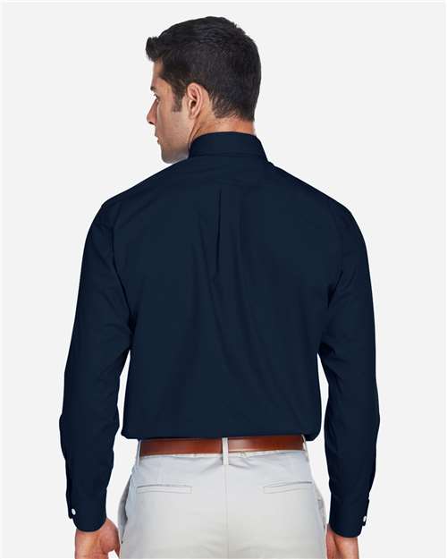 Devon & Jones D620 Men's Crown Collection Broadcloth Woven Dress Shirt - Navy - model back