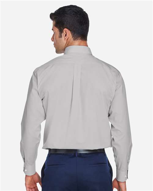 Devon & Jones D620 Men's Crown Collection Broadcloth Woven Dress Shirt - Silver - model back