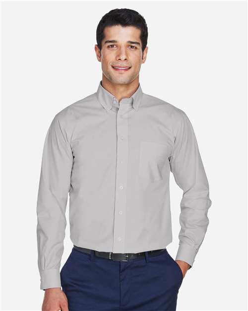 Devon & Jones D620 Men's Crown Collection Broadcloth Woven Dress Shirt - Silver - model front