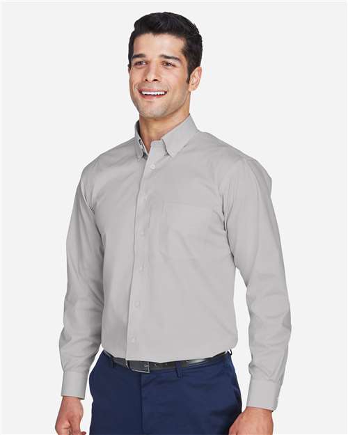 Devon & Jones D620 Men's Crown Collection Broadcloth Woven Dress Shirt - Silver - model side