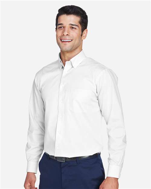 Devon & Jones D620 Men's Crown Collection Broadcloth Woven Dress Shirt - White - model side