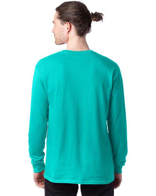Hanes 5286 Essential-T Long Sleeve T-Shirt - Athletic Teal - model back