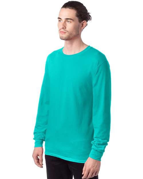 Hanes 5286 Essential-T Long Sleeve T-Shirt - Athletic Teal - model side