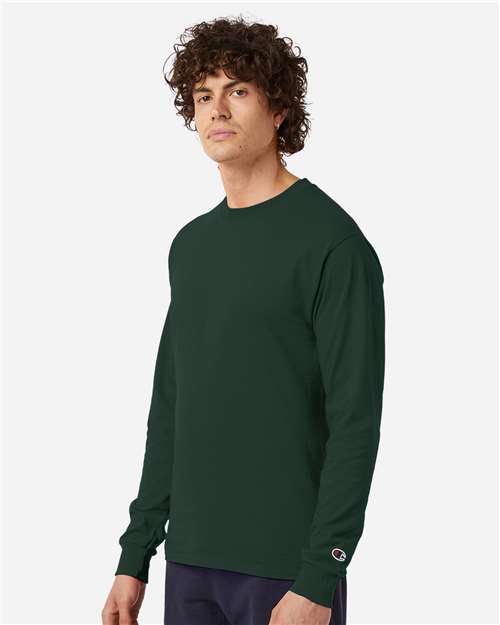 Champion CC8C Unisex Long Sleeve T-Shirt - Dark Green - model side