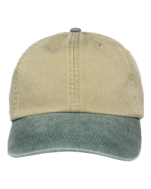 Adams Headwear LP101 Optimum Pigment-Dyed Dad Hat - Khaki/ Forest - front
