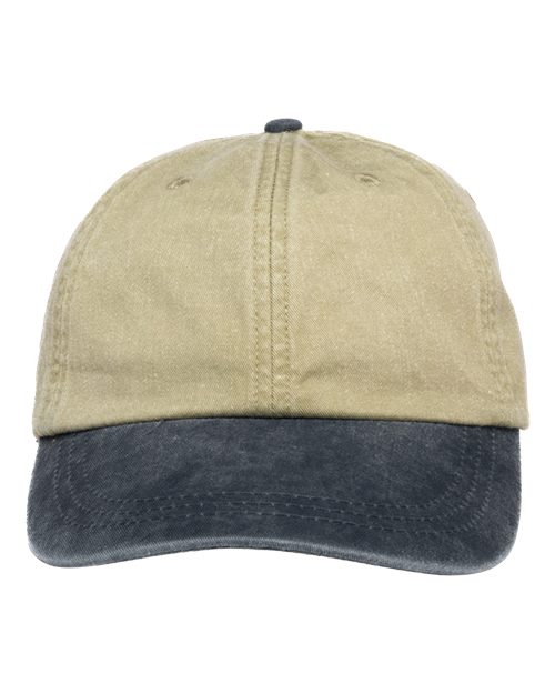 Adams Headwear LP101 Optimum Pigment-Dyed Dad Hat - Khaki/ Navy - front