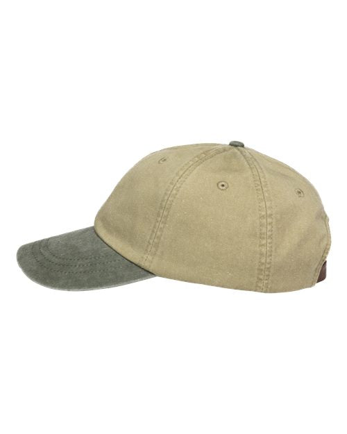 Adams Headwear LP101 Optimum Pigment-Dyed Dad Hat - Khaki/ Spruce Green - side