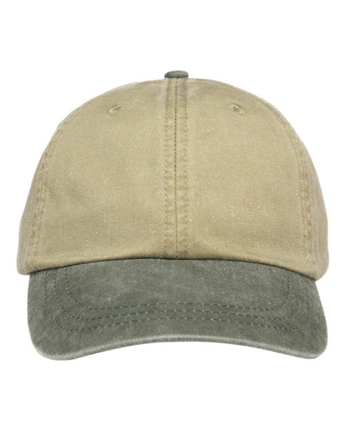 Adams Headwear LP101 Optimum Pigment-Dyed Dad Hat - Khaki/ Spruce Green - front