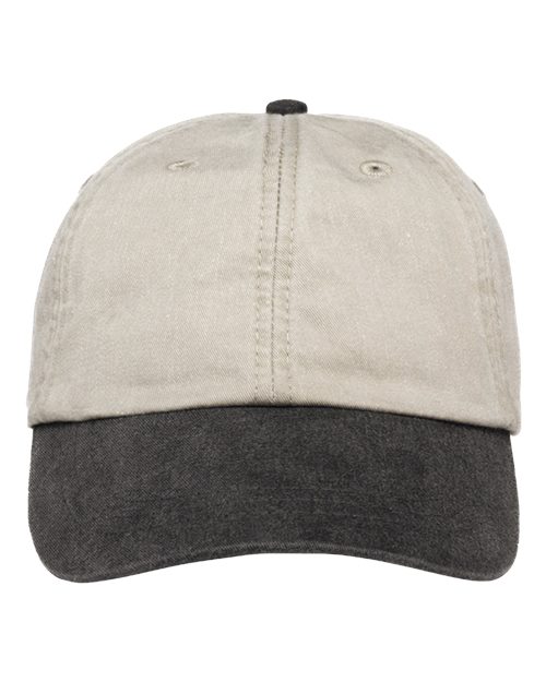 Adams Headwear LP101 Optimum Pigment-Dyed Dad Hat - Stone/ Black - front
