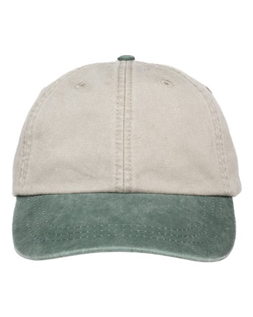 Adams Headwear LP101 Optimum Pigment-Dyed Dad Hat - Stone/ Forest - front