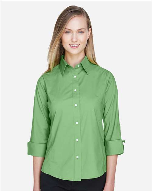 Devon & Jones DP625W Women's Perfect Fit Three-Quarter Sleeve Stretch Poplin Dress Shirt - Lime - model front