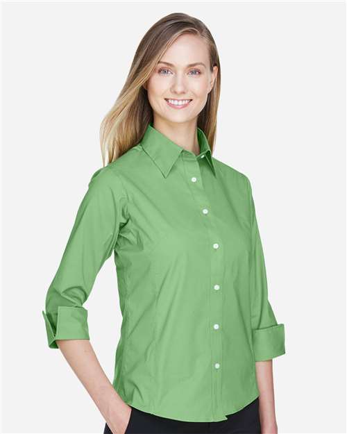 Devon & Jones DP625W Women's Perfect Fit Three-Quarter Sleeve Stretch Poplin Dress Shirt - Lime - model side